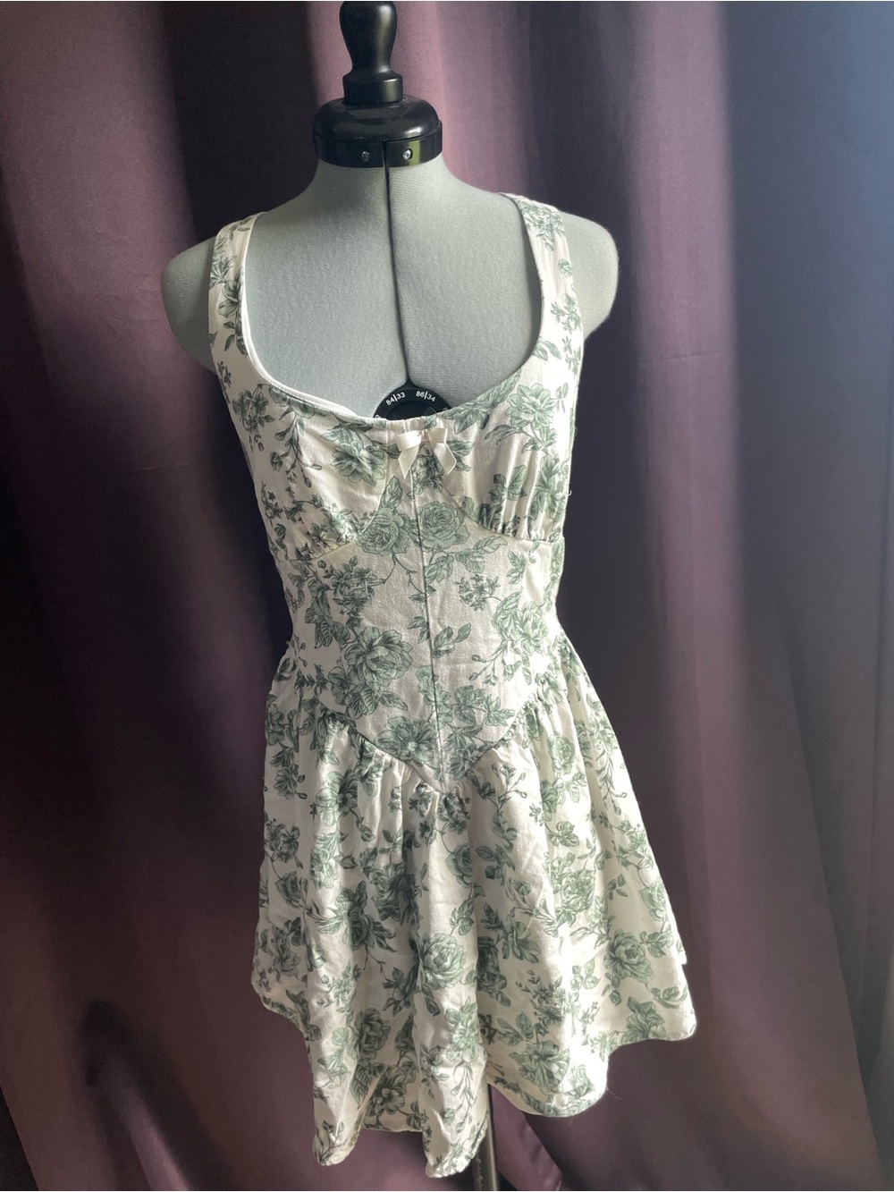 Francesca's Collections Cream Mini Dress with Green Floral Print